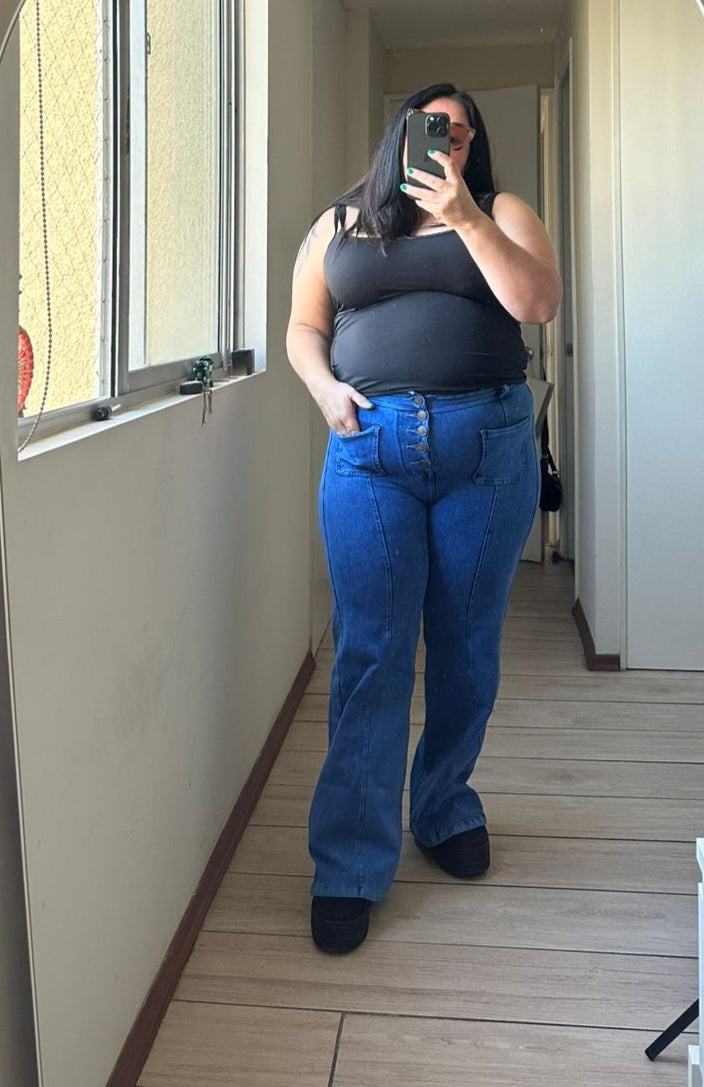 Wide leg con Botones Jeans Fajero