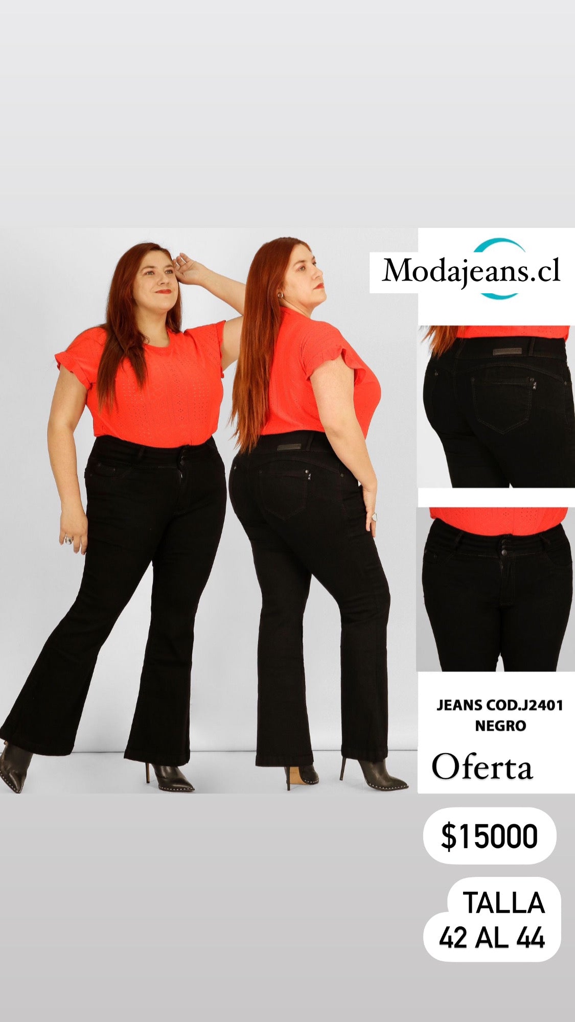 Jeans Tradicional Pants Flare Negro 2401 talla 44