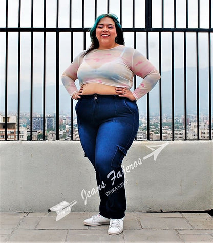 JEANS FAJERO: CARGO RECTO CON BOTONES Talla