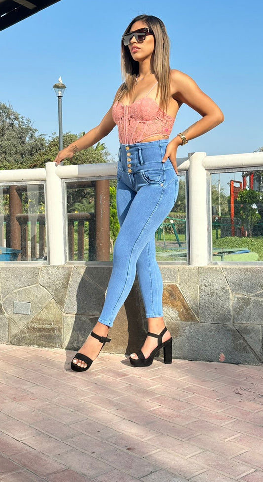 Jeans fajero pitillo cinco botones