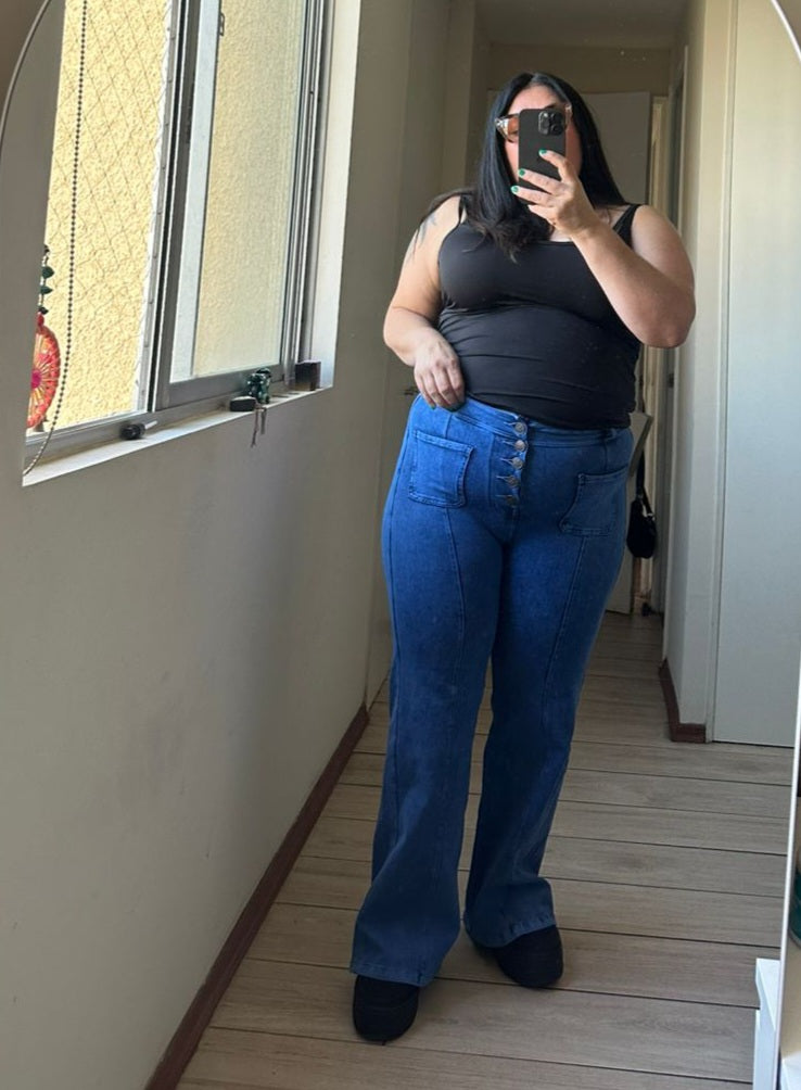 Wide leg  con Botones  Jeans Fajero