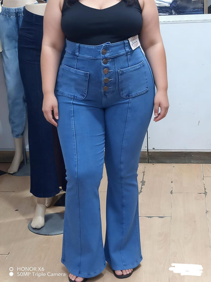 Wide leg  con Botones  Jeans Fajero