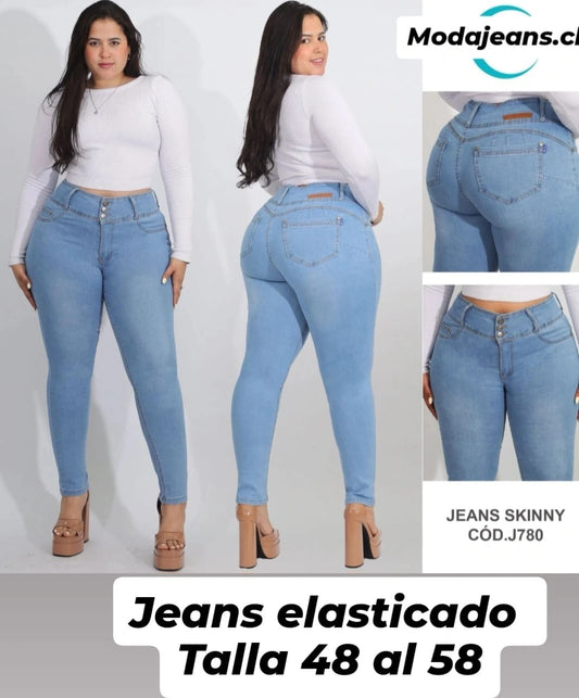 Jeans elasticado cod 780 Talla grande Hielo.solo talla 48 y 56