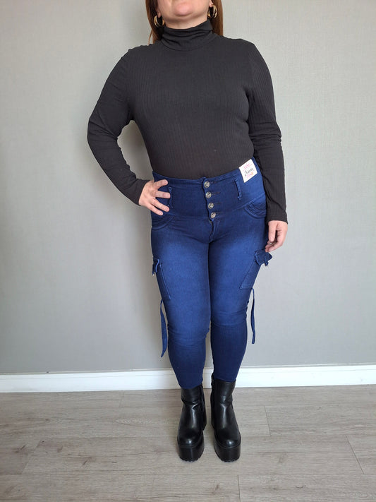 Jeans fajero cargo pitillo talla M (38 42)azul focalizado