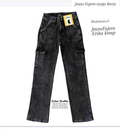 JEANS FAJERO: CARGO RECTO CON BOTONES Talla